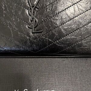 Black Quilted Leather Card Case with Matte Y-S-L Inspired designer Logo